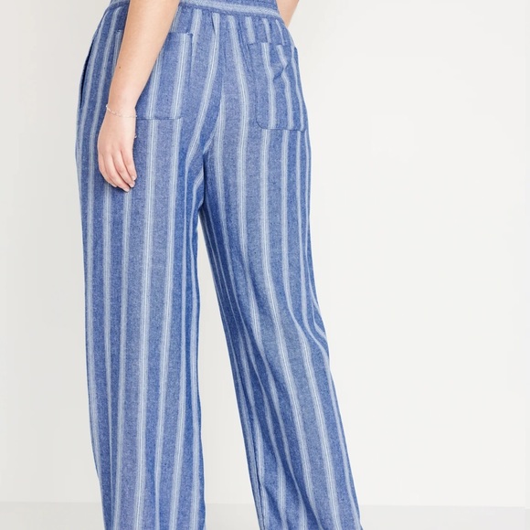 NWT OLD NAVY High-Waisted Linen-Blend Wide-Leg Pants Color:   Multi-Blue Stripe - Picture 6 of 7